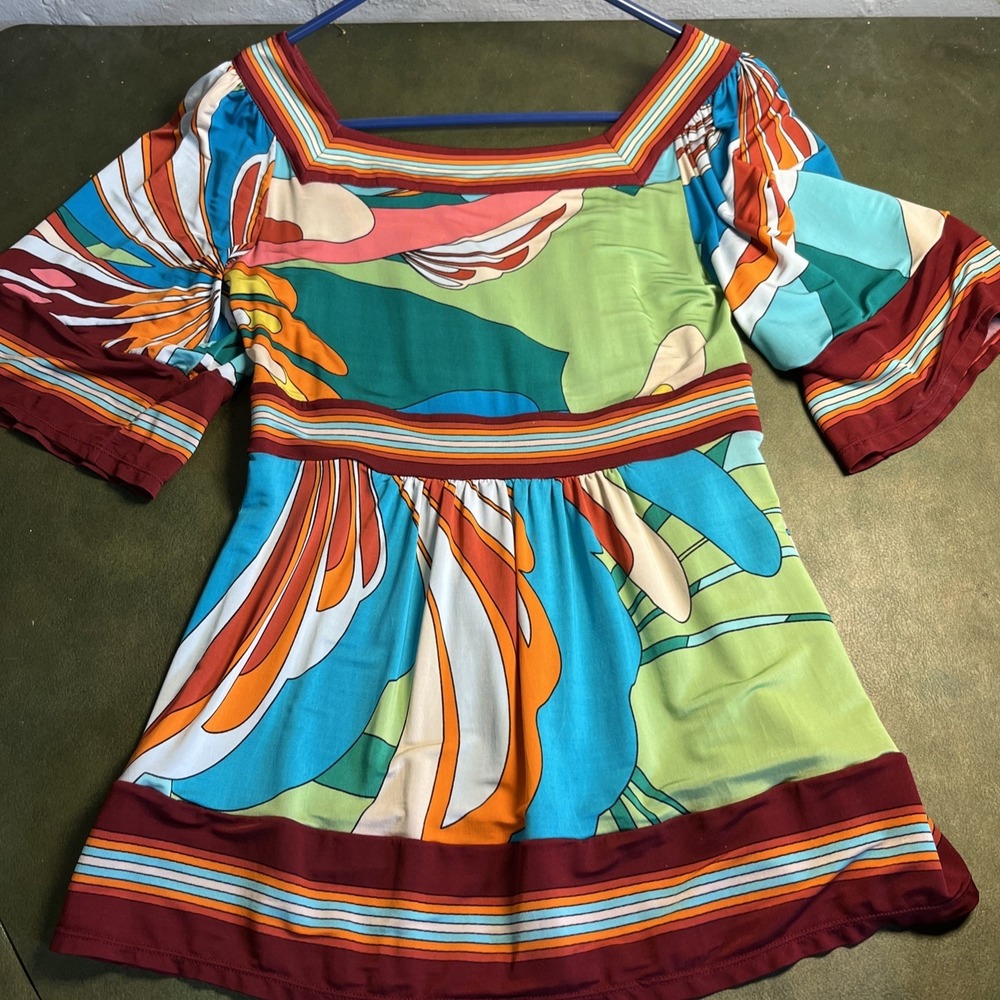 BCBG Max Azria Womens Abstract Print Wide Sleeve Top Small - Picture 3 of 4